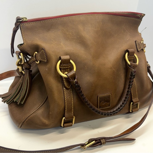 Dooney & Bourke Handbags - Dooney & Bourke Florentine Leather Satchel Shoulder Handbag Brown Chestnut Large